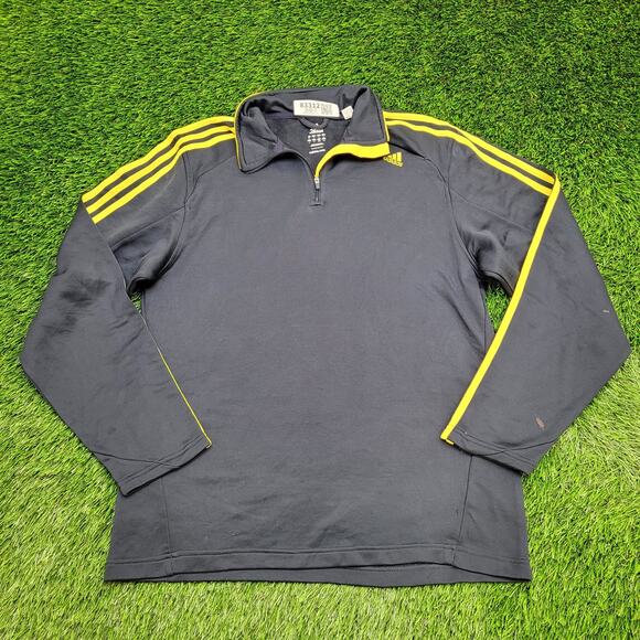 ADIDAS Trefoil 1/4 Zip Jacket Large 22x28 Navy Yellow Trim - Picture 1 of 16